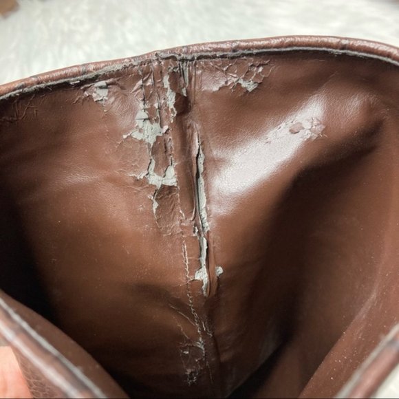 BCBGirls Brown Leather Croc Embossed Tall Pull On Low Wedge Boots 7.5 - Picture 4 of 4